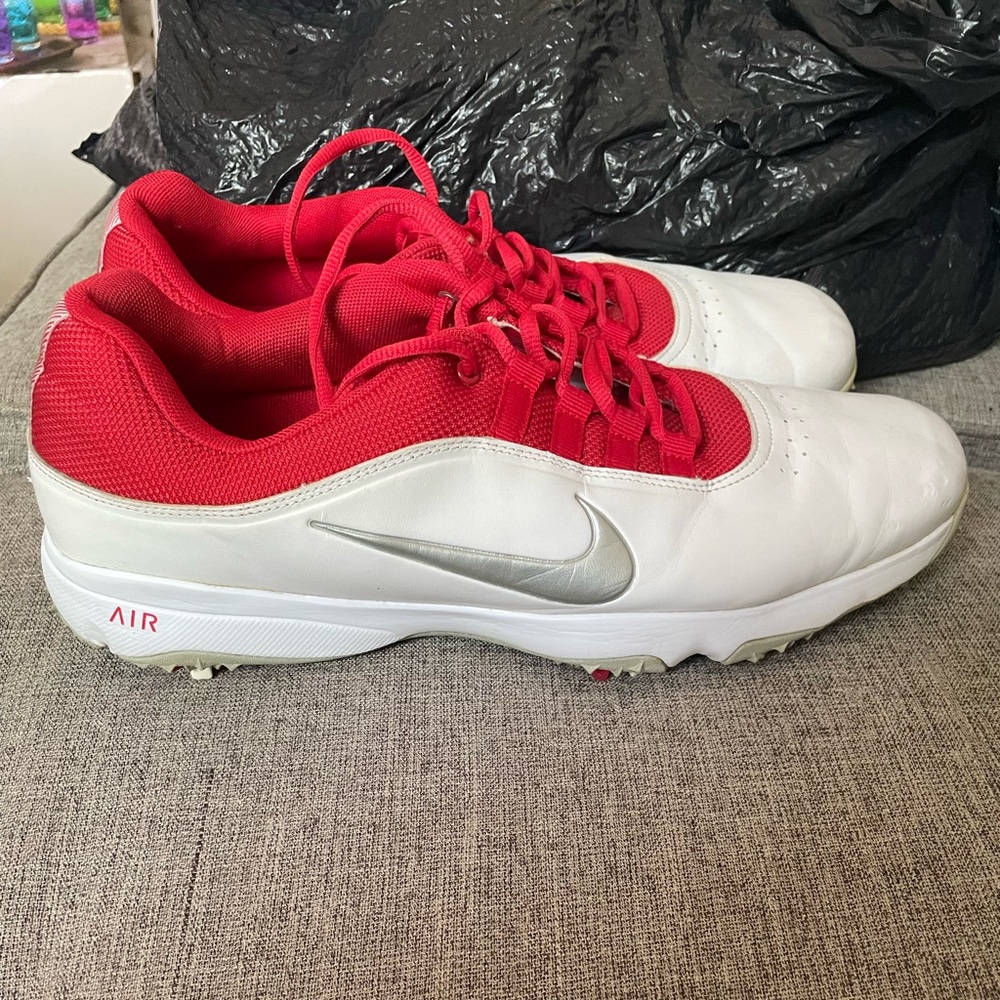 Nike Golf Air Rival White Red Trim Silver Swoosh Men’s 10.5 lace
Up Golf Cleats